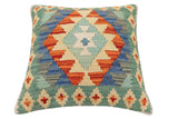 handmade Traditional Pillow Rust Blue Hand-Woven SQUARE 100% WOOL Hand woven turkish pillow2' x 2'