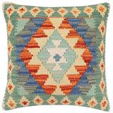 handmade Traditional Pillow Rust Blue Hand-Woven SQUARE 100% WOOL Hand woven turkish pillow2' x 2'