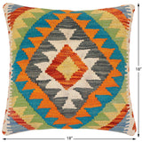 handmade Traditional Pillow Rust Blue Hand-Woven SQUARE 100% WOOL Hand woven turkish pillow2' x 2'