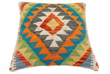 handmade Traditional Pillow Rust Blue Hand-Woven SQUARE 100% WOOL Hand woven turkish pillow2' x 2'