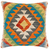 handmade Traditional Pillow Rust Blue Hand-Woven SQUARE 100% WOOL Hand woven turkish pillow2' x 2'