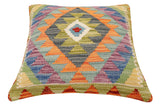 handmade Traditional Pillow Rust Blue Hand-Woven SQUARE 100% WOOL Hand woven turkish pillow2' x 2'