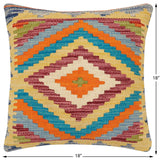 handmade Traditional Pillow Rust Blue Hand-Woven SQUARE 100% WOOL Hand woven turkish pillow2' x 2'