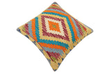 handmade Traditional Pillow Rust Blue Hand-Woven SQUARE 100% WOOL Hand woven turkish pillow2' x 2'