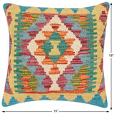 handmade Traditional Pillow Rust Blue Hand-Woven SQUARE 100% WOOL  Hand woven turkish pillow  3 x 5