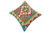 handmade Traditional Pillow Rust Blue Hand-Woven SQUARE 100% WOOL  Hand woven turkish pillow  3 x 5