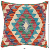 handmade Traditional Pillow Rust Blue Hand-Woven SQUARE 100% WOOL Hand woven turkish pillow2' x 2'