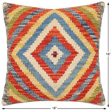 handmade Traditional Pillow Rust Blue Hand-Woven SQUARE 100% WOOL Hand woven turkish pillow2' x 2'