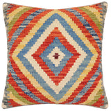 handmade Traditional Pillow Rust Blue Hand-Woven SQUARE 100% WOOL Hand woven turkish pillow2' x 2'