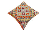 handmade Traditional Pillow Rust Blue Hand-Woven SQUARE 100% WOOL Hand woven turkish pillow2' x 2'