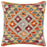 handmade Traditional Pillow Rust Blue Hand-Woven SQUARE 100% WOOL Hand woven turkish pillow2' x 2'