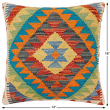 handmade Traditional Pillow Rust Blue Hand-Woven SQUARE 100% WOOL Hand woven turkish pillow2' x 2'