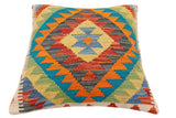 handmade Traditional Pillow Rust Blue Hand-Woven SQUARE 100% WOOL Hand woven turkish pillow2' x 2'