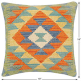 handmade Traditional Pillow Rust Blue Hand-Woven SQUARE 100% WOOL Hand woven turkish pillow2' x 2'