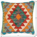 handmade Traditional Pillow Rust Blue Hand-Woven SQUARE 100% WOOL  Hand woven turkish pillow  2 x 2