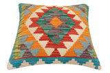 handmade Traditional Pillow Rust Blue Hand-Woven SQUARE 100% WOOL  Hand woven turkish pillow  2 x 2