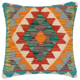 handmade Traditional Pillow Rust Blue Hand-Woven SQUARE 100% WOOL  Hand woven turkish pillow  2 x 2