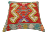 handmade Traditional Pillow Rust Green Hand-Woven SQUARE 100% WOOL Hand woven turkish pillow2' x 2'