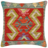 handmade Traditional Pillow Rust Green Hand-Woven SQUARE 100% WOOL Hand woven turkish pillow2' x 2'