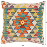 handmade Traditional Pillow Rust Blue Hand-Woven SQUARE 100% WOOL Hand woven turkish pillow2' x 2'