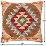 handmade Traditional Pillow Rust Blue Hand-Woven SQUARE 100% WOOL Hand woven turkish pillow2' x 2'