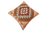 handmade Traditional Pillow Rust Blue Hand-Woven SQUARE 100% WOOL Hand woven turkish pillow2' x 2'