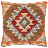 handmade Traditional Pillow Rust Blue Hand-Woven SQUARE 100% WOOL Hand woven turkish pillow2' x 2'