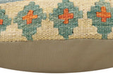 handmade Traditional Pillow Rust Blue Hand-Woven SQUARE 100% WOOL Hand woven turkish pillow2' x 2'