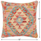 handmade Traditional Pillow Red Blue Hand-Woven SQUARE 100% WOOL Hand woven turkish pillow2' x 2'