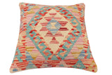 handmade Traditional Pillow Red Blue Hand-Woven SQUARE 100% WOOL Hand woven turkish pillow2' x 2'