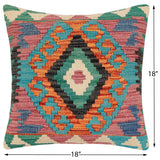 handmade Traditional Pillow Rust Blue Hand-Woven SQUARE 100% WOOL Hand woven turkish pillow2' x 2'