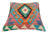 handmade Traditional Pillow Rust Blue Hand-Woven SQUARE 100% WOOL Hand woven turkish pillow2' x 2'