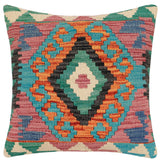 handmade Traditional Pillow Rust Blue Hand-Woven SQUARE 100% WOOL Hand woven turkish pillow2' x 2'