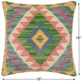 handmade Traditional Pillow Blue Beige Hand-Woven SQUARE 100% WOOL Hand woven turkish pillow2' x 2'