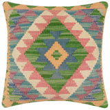 handmade Traditional Pillow Blue Beige Hand-Woven SQUARE 100% WOOL Hand woven turkish pillow2' x 2'