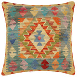 handmade Traditional Pillow Rust Blue Hand-Woven SQUARE 100% WOOL Hand woven turkish pillow2' x 2'