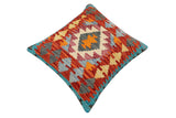 handmade Traditional Pillow Rust Blue Hand-Woven SQUARE 100% WOOL  Hand woven turkish pillow  2 x 2