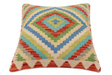 handmade Traditional Pillow Rust Blue Hand-Woven SQUARE 100% WOOL Hand woven turkish pillow2' x 2'