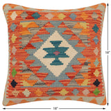 handmade Traditional Pillow Rust Blue Hand-Woven SQUARE 100% WOOL Hand woven turkish pillow2' x 2'