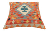 handmade Traditional Pillow Rust Blue Hand-Woven SQUARE 100% WOOL Hand woven turkish pillow2' x 2'