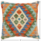 handmade Traditional Pillow Rust Blue Hand-Woven SQUARE 100% WOOL  Hand woven turkish pillow  3 x 5