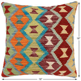 handmade Traditional Pillow Rust Blue Hand-Woven SQUARE 100% WOOL Hand woven turkish pillow2' x 2'