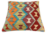 handmade Traditional Pillow Rust Blue Hand-Woven SQUARE 100% WOOL Hand woven turkish pillow2' x 2'