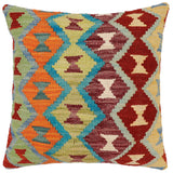 handmade Traditional Pillow Rust Blue Hand-Woven SQUARE 100% WOOL Hand woven turkish pillow2' x 2'