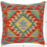 handmade Traditional Pillow Rust Blue Hand-Woven SQUARE 100% WOOL Hand woven turkish pillow2' x 2'