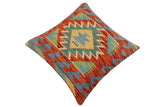 handmade Traditional Pillow Rust Blue Hand-Woven SQUARE 100% WOOL Hand woven turkish pillow2' x 2'