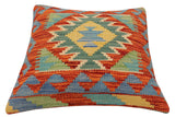 handmade Traditional Pillow Rust Blue Hand-Woven SQUARE 100% WOOL Hand woven turkish pillow2' x 2'