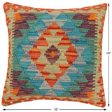 handmade Traditional Pillow Rust Blue Hand-Woven SQUARE 100% WOOL Hand woven turkish pillow2' x 2'