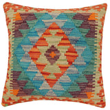 handmade Traditional Pillow Rust Blue Hand-Woven SQUARE 100% WOOL Hand woven turkish pillow2' x 2'