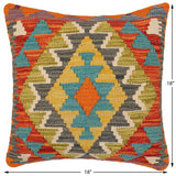 handmade Traditional Pillow Rust Blue Hand-Woven SQUARE 100% WOOL Hand woven turkish pillow2' x 2'